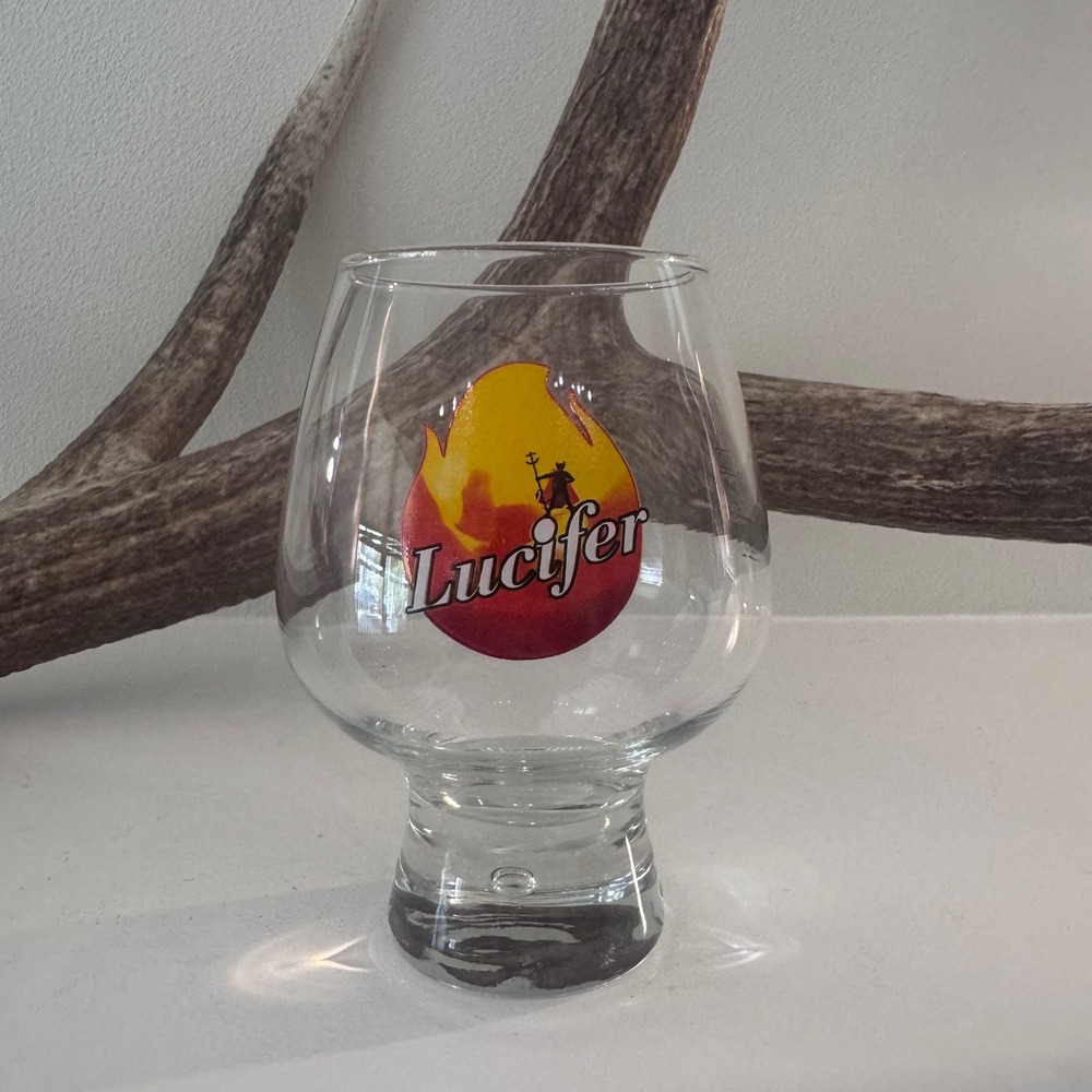 Lucifer Belgian Beer Glass Durobor Tulip Chalice 33cl Flame Logo Bubble Base 6"